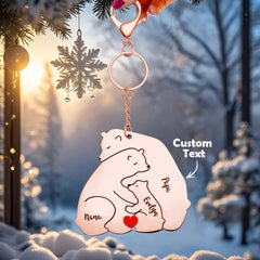 Personalised Engraved Papa Mama Bear Keychain - Family Gift for Dad & Mum