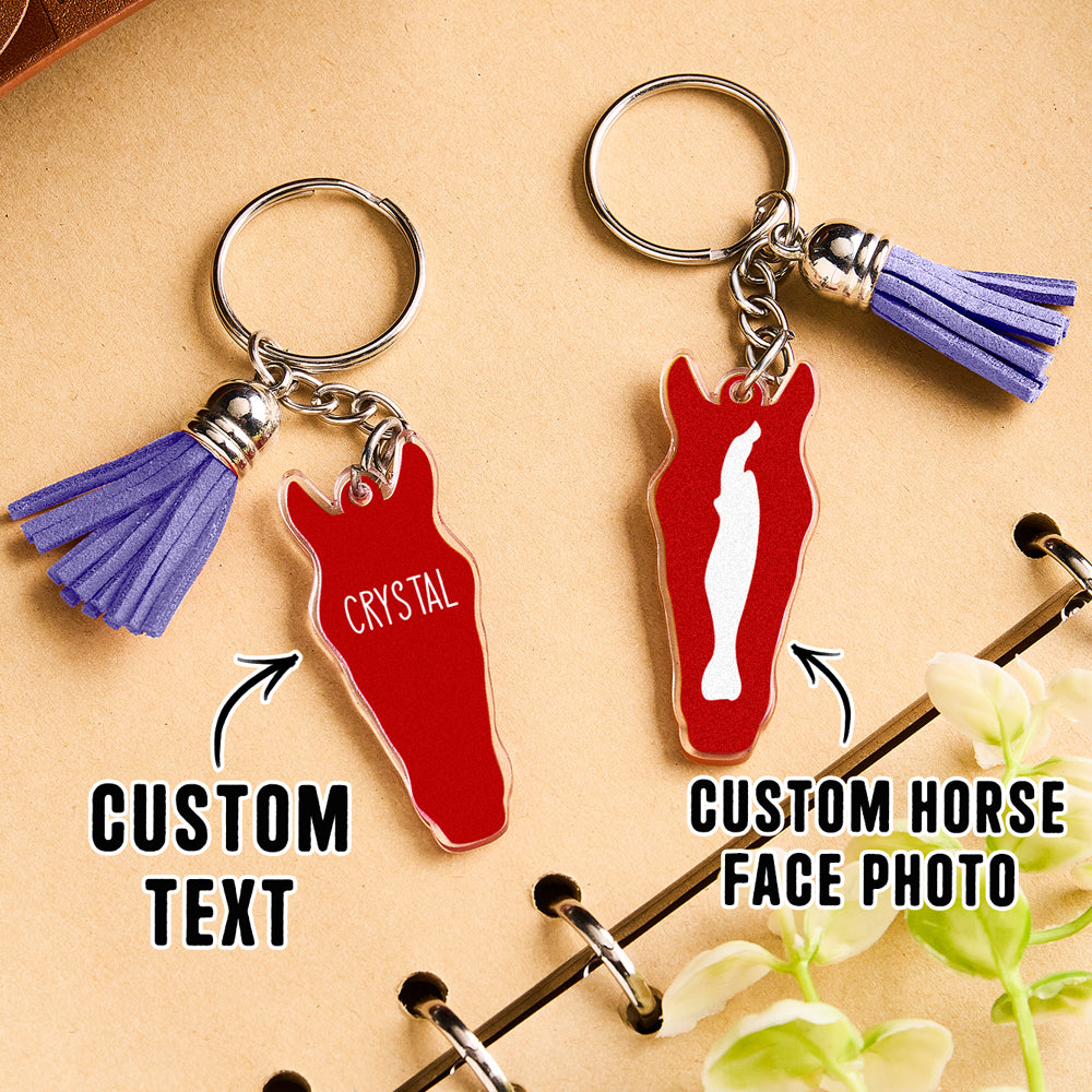 Personalised horse face acrylic keyring with tassel detailed shot of metal fittings and sturdy split ring