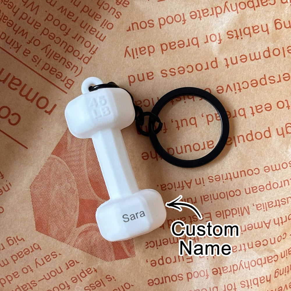 Personalised Dumbbell Keychain - Custom Name Gym Equipment Keyring