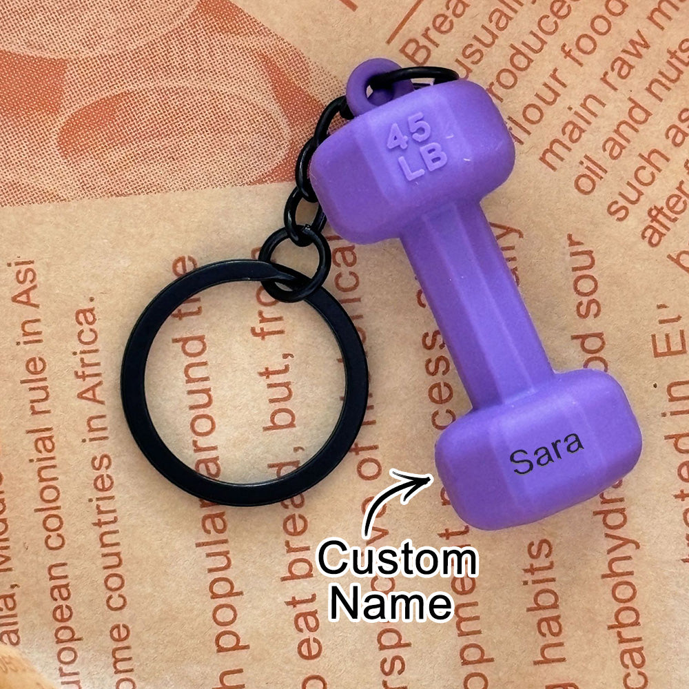 Personalised Dumbbell Keychain - Custom Name Gym Equipment Keyring
