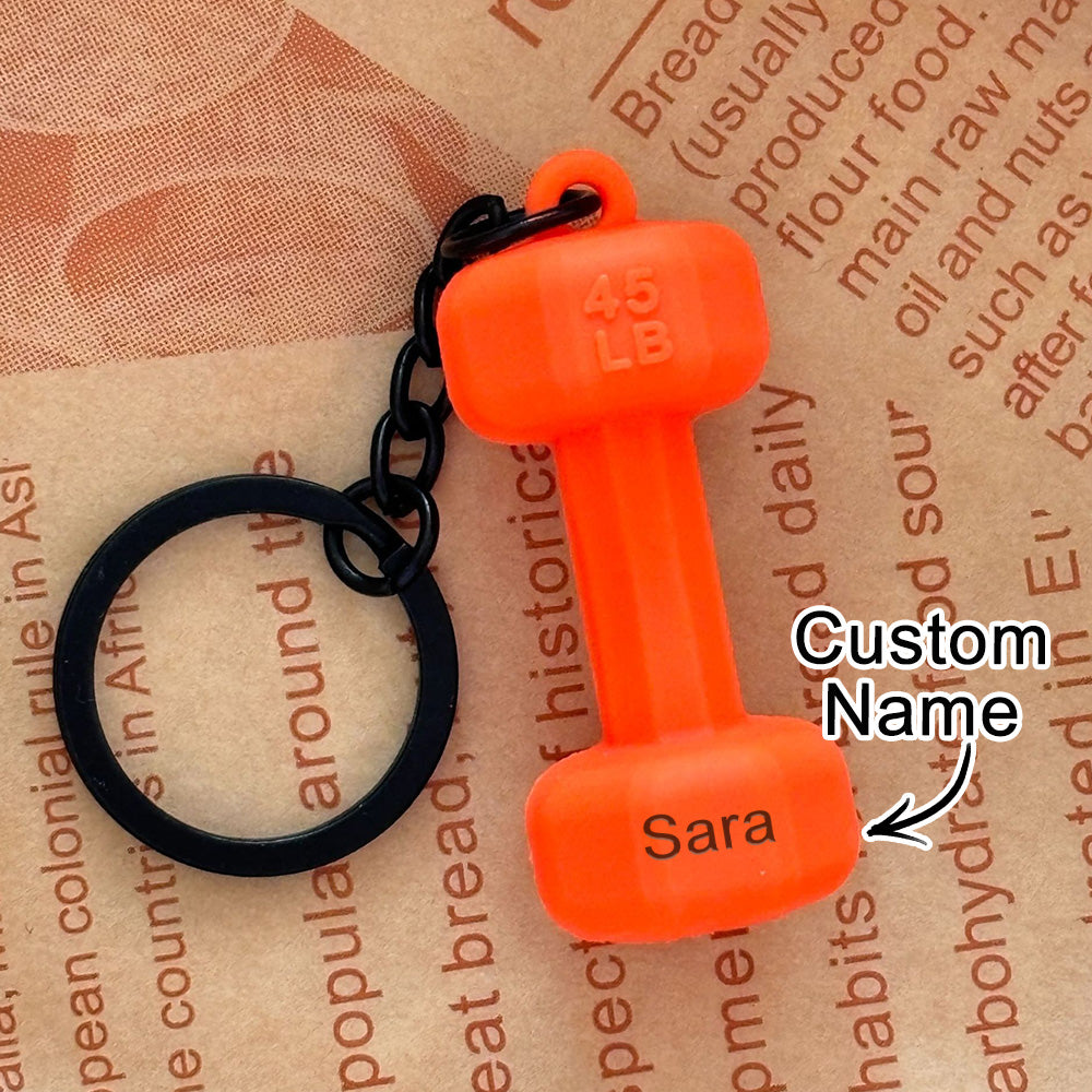 Personalised Dumbbell Keychain - Custom Name Gym Equipment Keyring