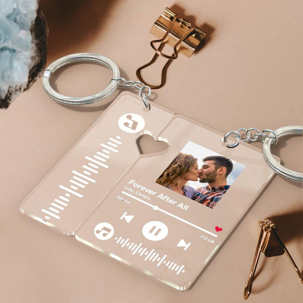 Mini acrylic music plaque on split ring, lightweight durable personalised keyring with scannable music code — ideal Valentine's Day or anniversary gift