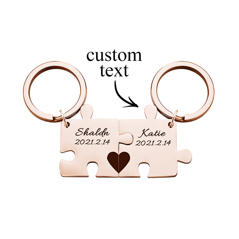 Personalised Engraved Couple Puzzle Keychain Set | Valentine's & Wedding Gift