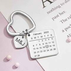 Anniversary Gifts Custom Calendar Keychain Heart Shape Keychain Gift For Lover - Rose Gold