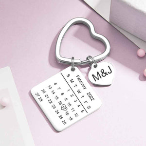 Anniversary Gifts Custom Calendar Keychain Heart Shape Keychain Gift For Lover - Rose Gold