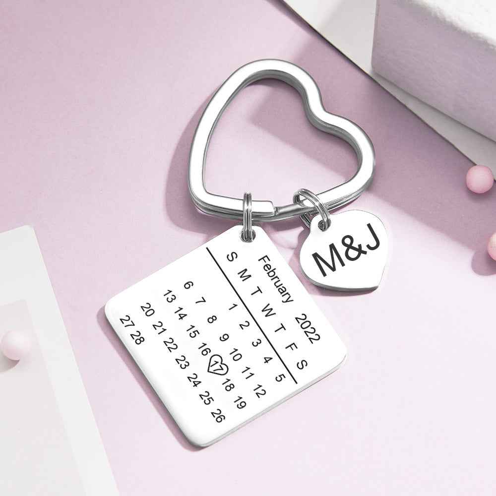 Anniversary Gifts Custom Calendar Keychain Heart Shape Keychain Gift For Lover - Rose Gold