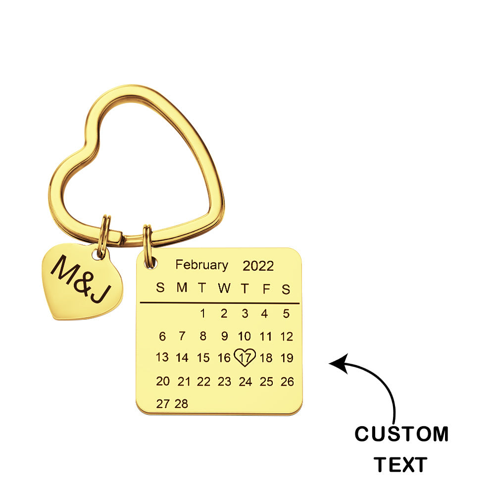 Rose gold plated heart-shaped calendar keyring on chain with personalised engraving — ideal wedding or Valentine’s gift