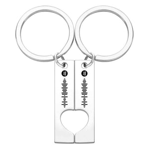 Custom Engraved Stainless Steel Scannable Music Code Couple Keychains