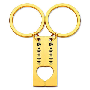 Custom Engraved Stainless Steel Scannable Music Code Couple Keychains