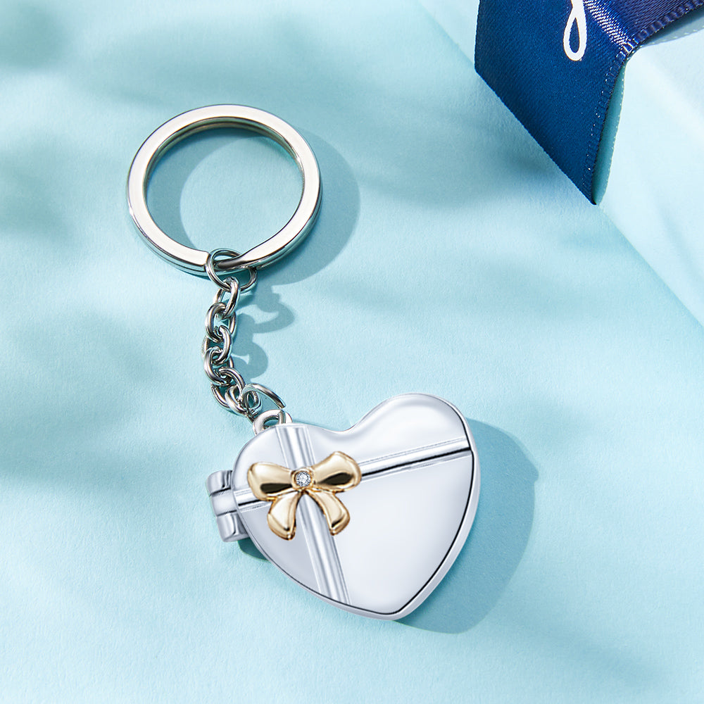 Close-up of personalised double-heart keyring showing intricate hand-finished ornate edge and space for custom text — commemorative gift for wife, husband or grandparents