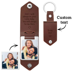 Custom PU Leather Photo Text Keychain DAD I will always be your Little Baby You will always be my Hero
