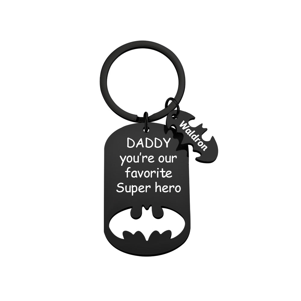 Personalised Daddy keyring presented in a gift box, stainless steel engraved name gift for dad or grandpa