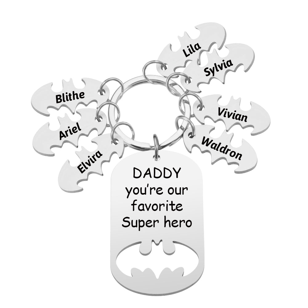 Polished stainless steel finish on Personalised Superhero Daddy Keyring reflecting premium quality and durable everyday use