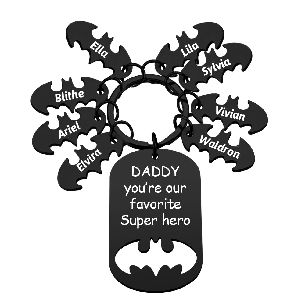Durable stainless steel keyring with engraved hero message, ideal birthday or Christmas gift for Dad