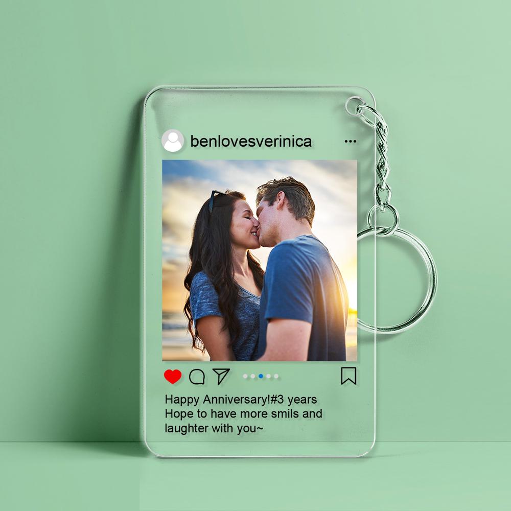 Close-up of high-quality, fade-resistant print on personalised Instagram photo keyring — durable acrylic custom keychain keepsake