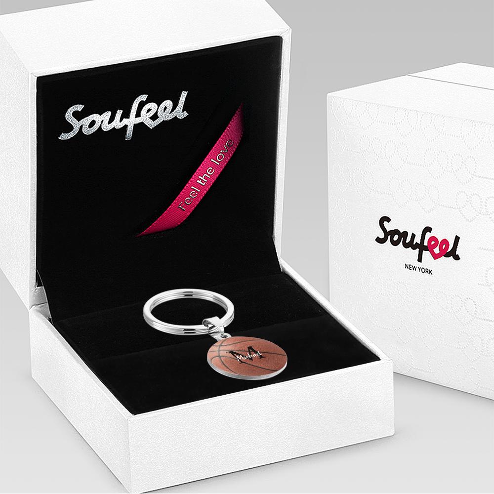 Personalised basketball keyring attached to keys and a bag – lightweight stainless steel keychain perfect as a graduation or birthday gift