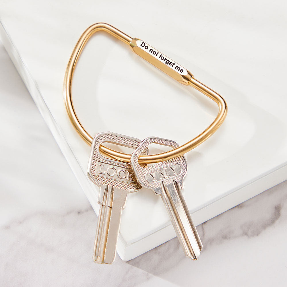 Custom engraved copper D carabiner clipped to a belt loop – personalised men's camping keyring, sturdy screw‑in lock