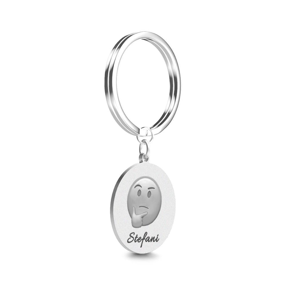 Personalised Emoji Keychain attached to keys and a bag as a funny, unique gift idea for birthdays, Mother's Day and stocking fillers