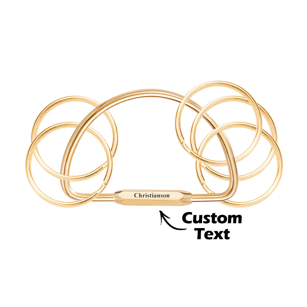 Detailed view of the layered charm edge and secure split ring showcasing durable stainless steel construction — high-quality personalised keychain.