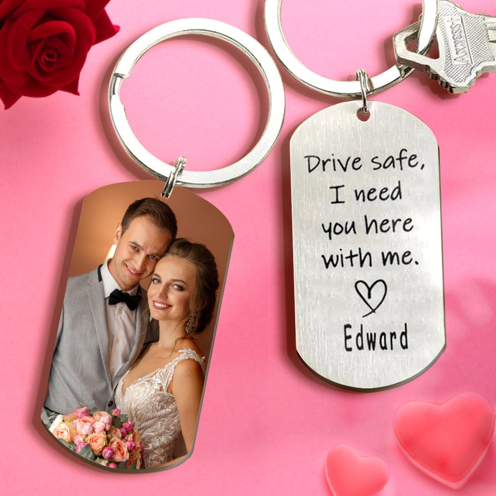 Personalised Drive Safe Keychain with Photo & Name | Wedding Gift for Boyfriend