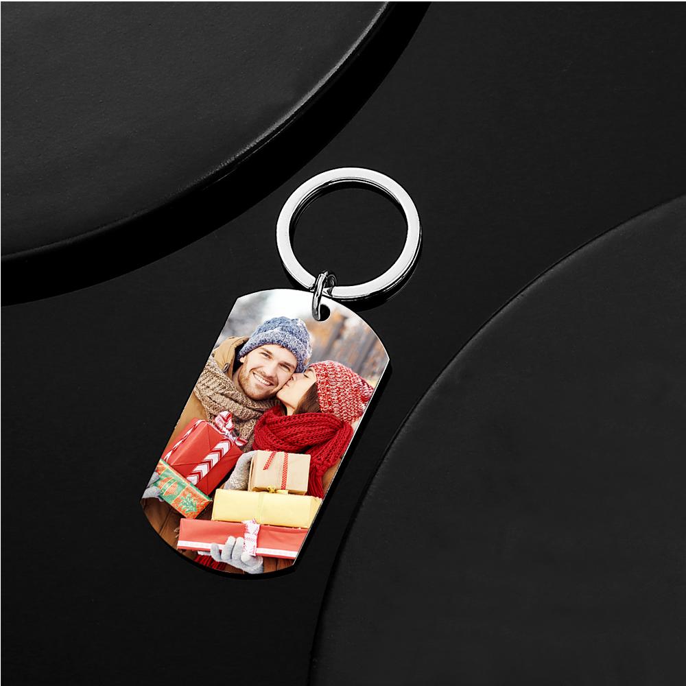 Lifestyle shot of customised photo calendar keyring attached to keys — perfect anniversary, Valentine’s or birthday gift for partners