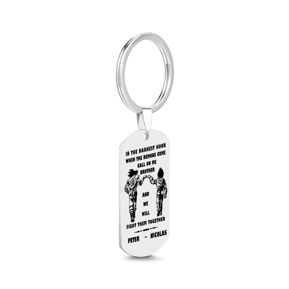 Gift presentation of the engraved tag keyring in a simple box, perfect for a personalised brother's keepsake or thank-you present.