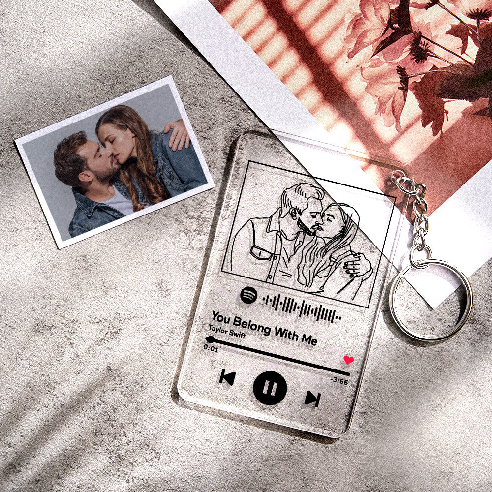 Personalised 3D photo keychain and engraved acrylic frame glowing with warm LED — custom LED photo lamp, handmade personalised keepsake