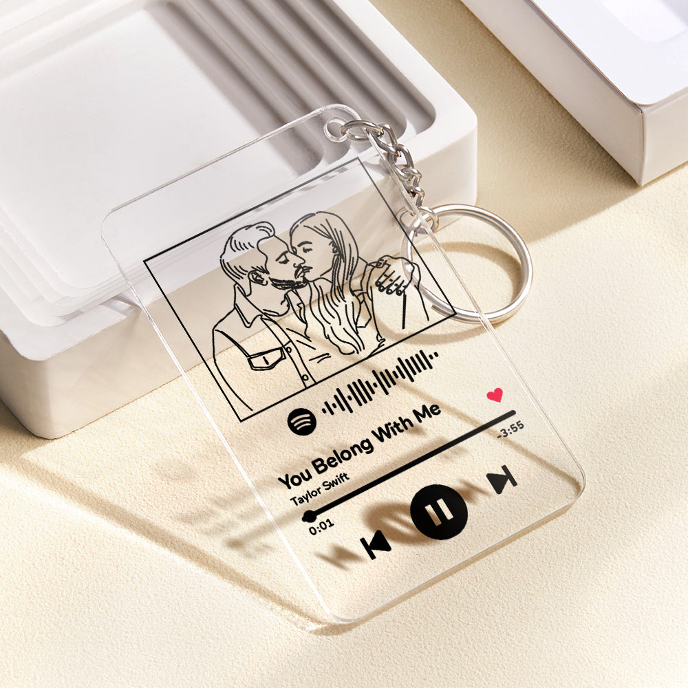 Close-up of engraved acrylic photo plaque showing 15D 3D effect and personalised text — warm LED bedside lamp and photo keepsake
