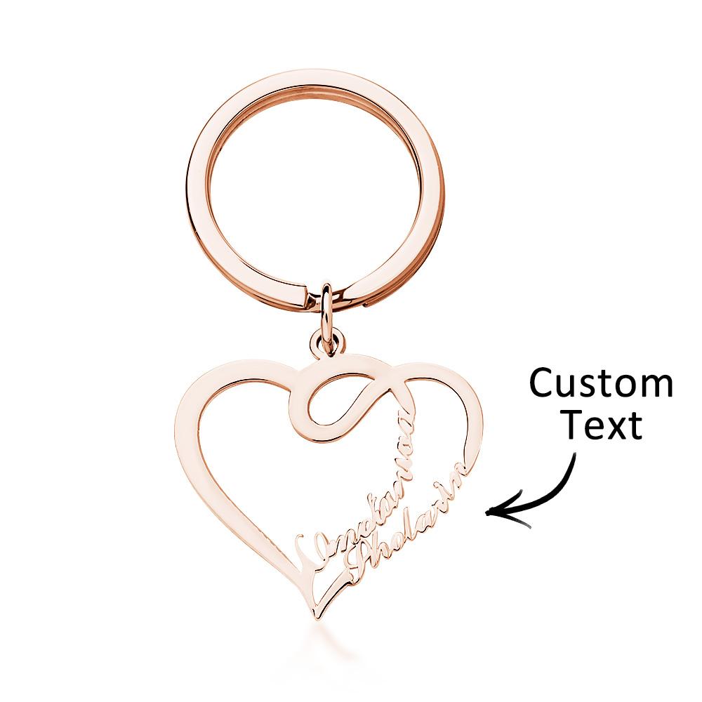 Rose‑gold plated copper double love keyring with custom engraving, personalised keychain for couples, gifts for girls and anniversary