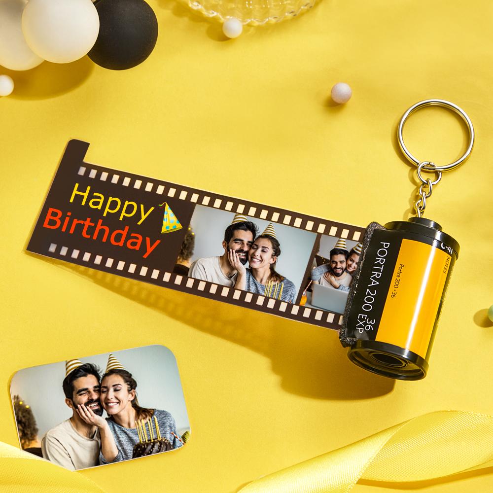 Personalised yellow photo film roll keychain with custom photo insert — custom camera keyring and personalised photo gift for weddings, Mother's Day and graduations