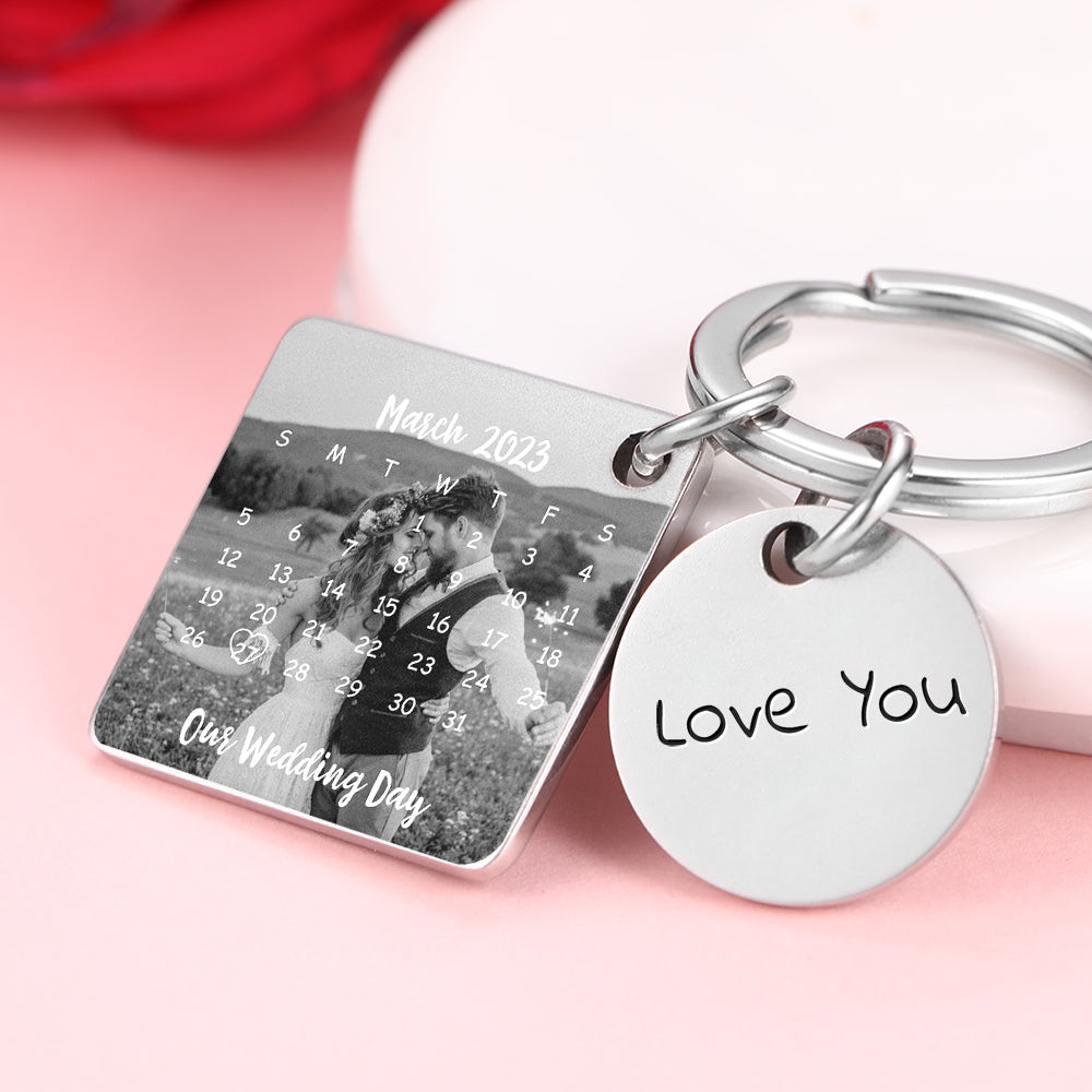 Personalised Photo Engraved Silver Keyring Calendar | Unique Anniversary Gift