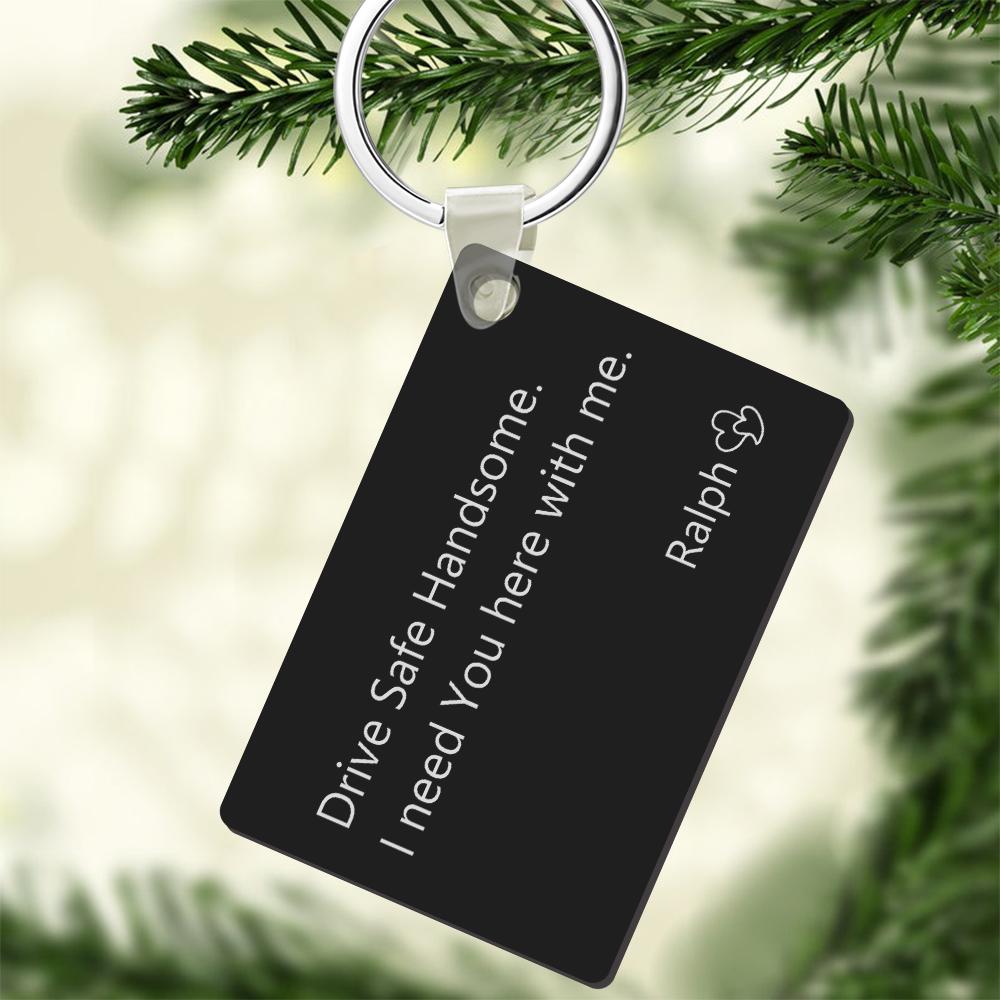 Custom engraved keychain attached to car keys — a personalised safe driving reminder and comforting couple gift for daily commutes