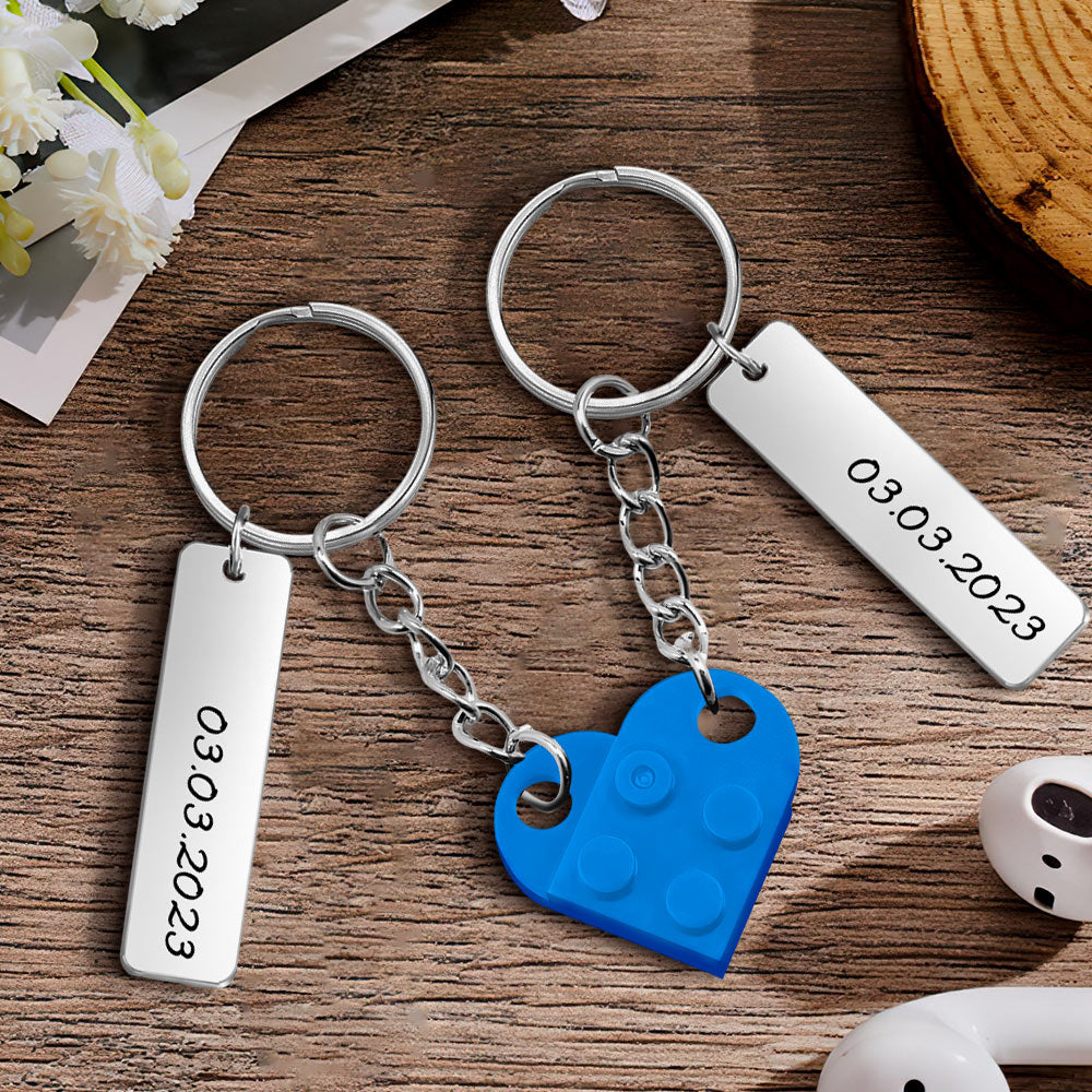 Macro shot of precision engraving on a personalised heart brick keychain emphasizing craftsmanship and clear custom text