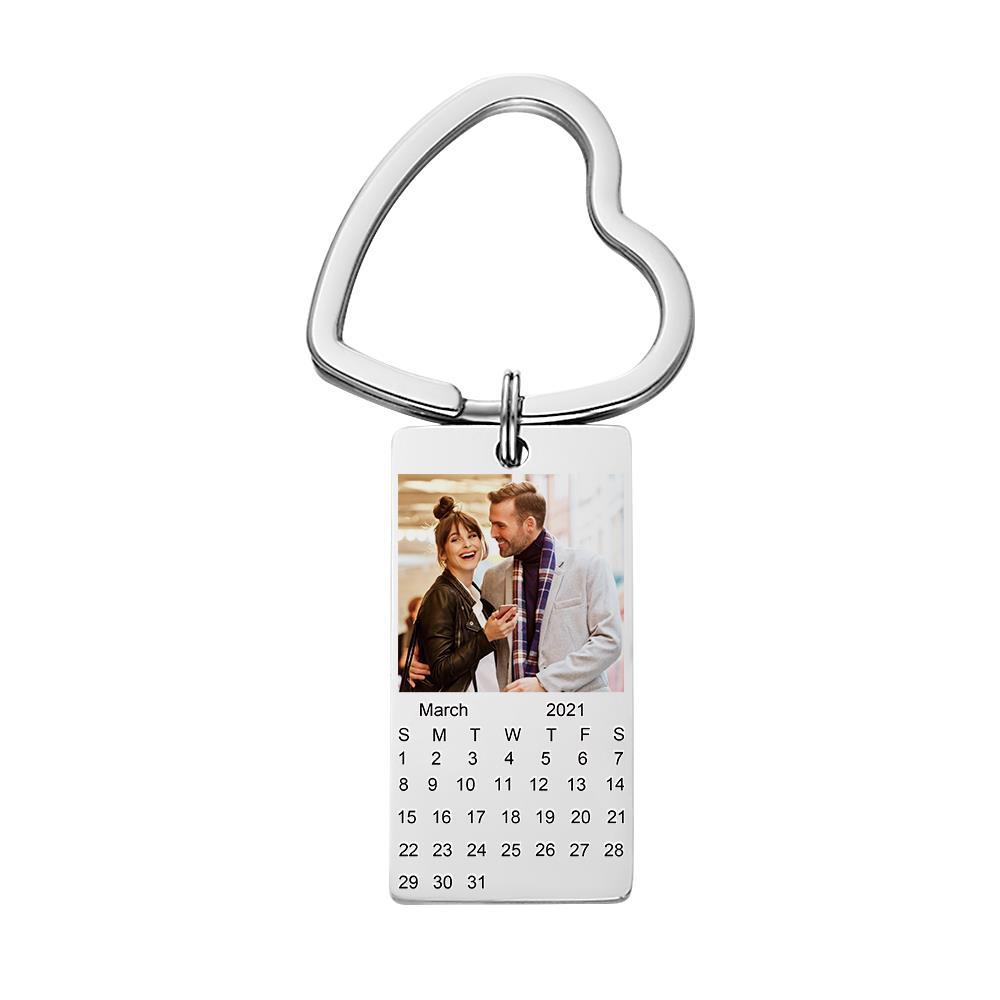 Custom calendar keychain attached to keys to demonstrate size and sturdy ring — ideal personalised gift for him or her