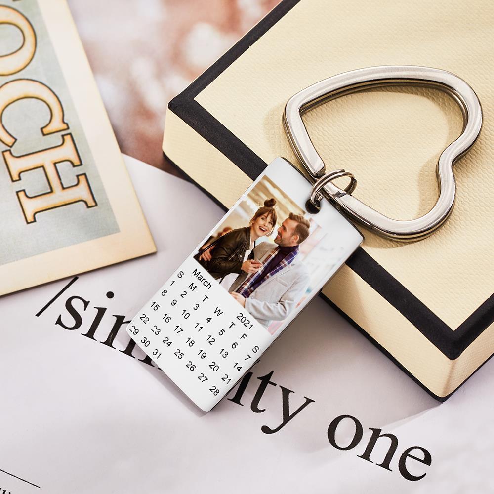 Reverse view of personalised photo keyring with space for engraved text on durable stainless steel — personalised photo keychain gift