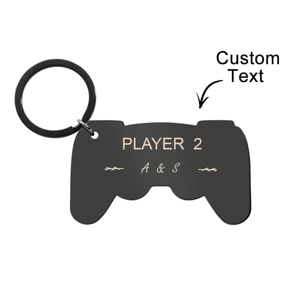 Personalised gamepad keyring on a set of keys – funny engraved gamer keychain perfect for couples, friends and teens