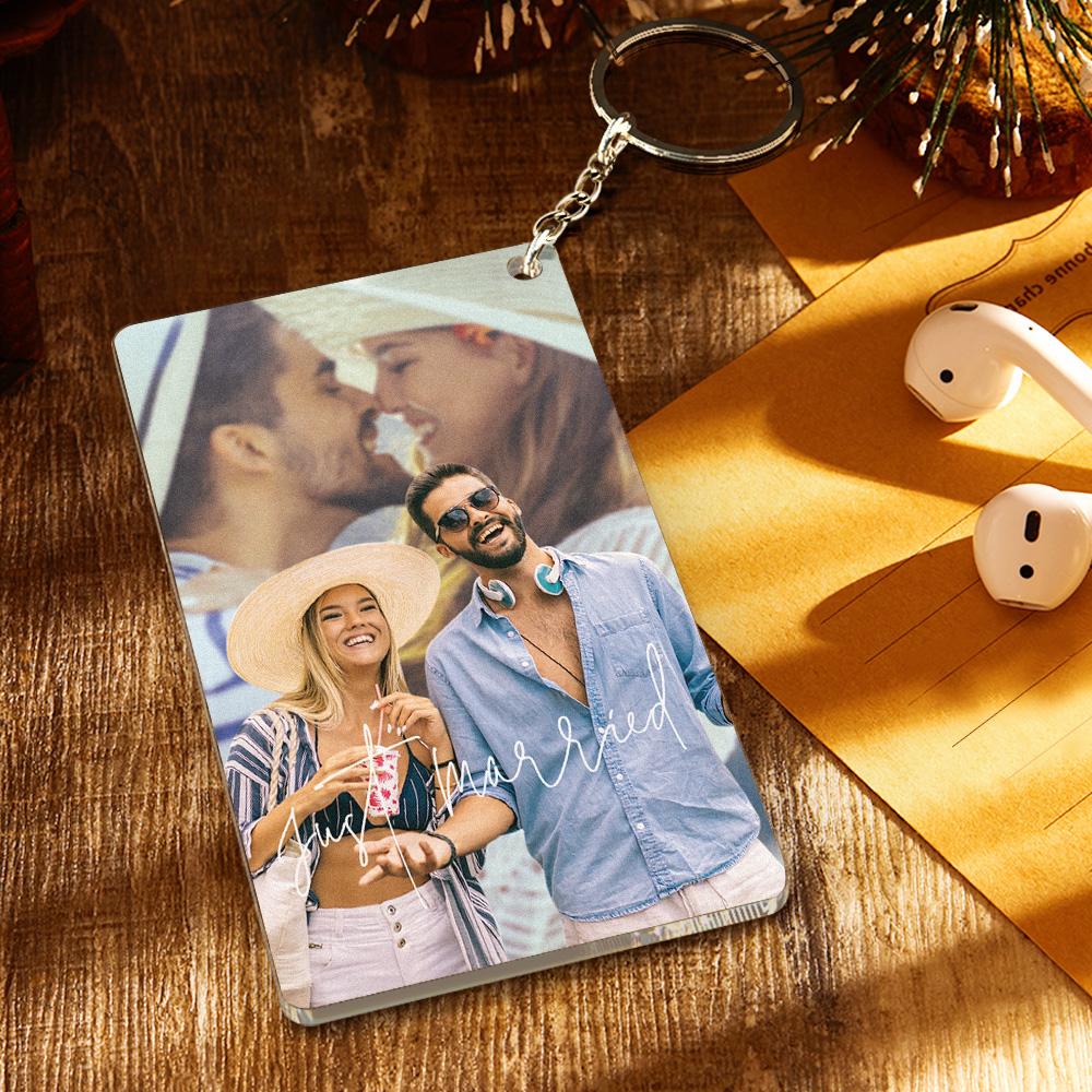 Custom photo acrylic keyring with precise engraving and a unique Spotify code that links to your chosen song — thoughtful personalised gift for couples, graduates and music lovers.
