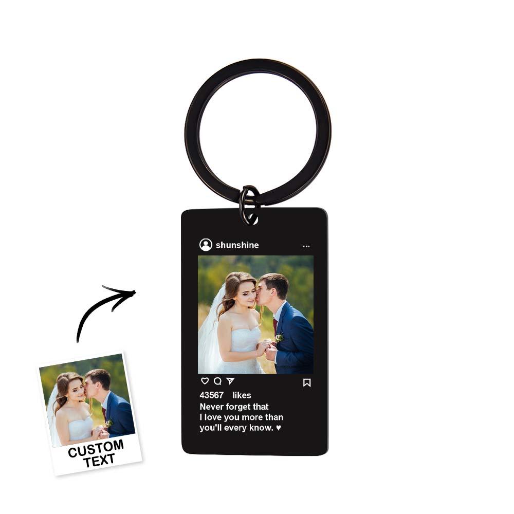 Personalised music plaque keyring with custom photo and engraved artist name on stainless steel – ideal anniversary or Valentine’s gift