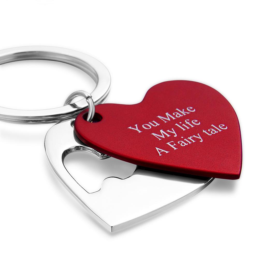 Close-up of personalised layered heart keyring showing fine silver finish and engraving detail – space for names or initials, perfect engraved romantic keepsake