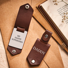 Personalised Leather Keychain for Dad - Custom Photo & Text Hero Daddy Gift