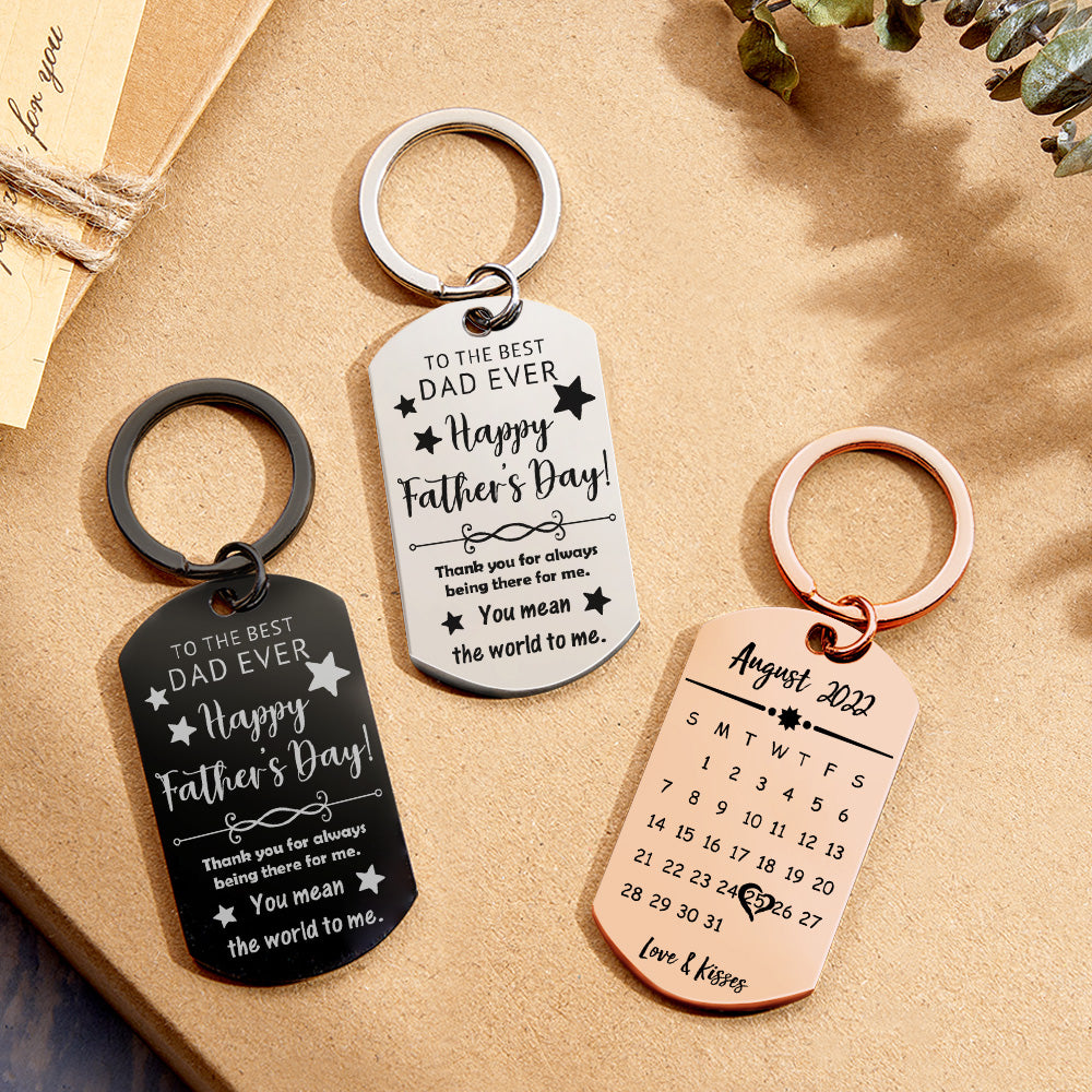 Reverse view of personalised calendar keyring showing mini calendar layout — compact keepsake and reminder for Dad