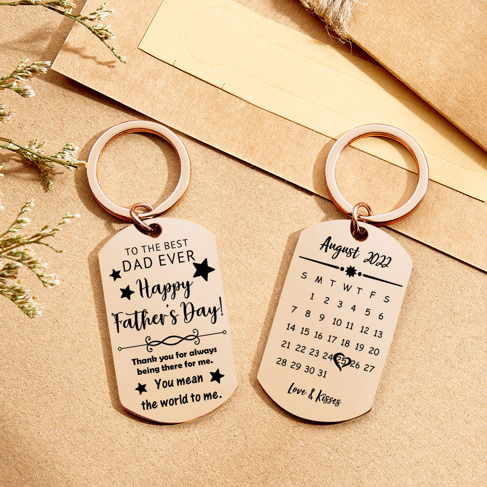 Close-up of round personalised keychain with printed photo and custom text — sentimental personalised gift for Dad