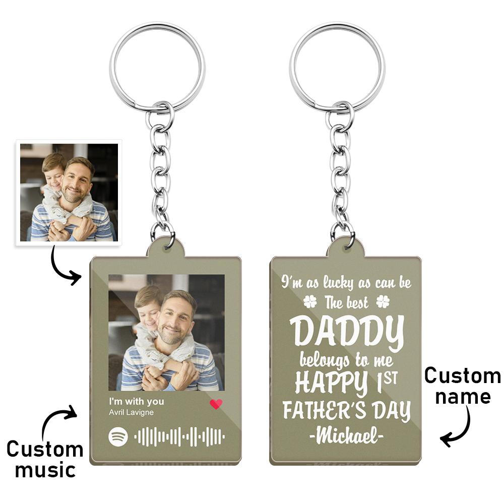 Rear and side view of a personalised Father's Day keyring emphasising finish and durable engraving