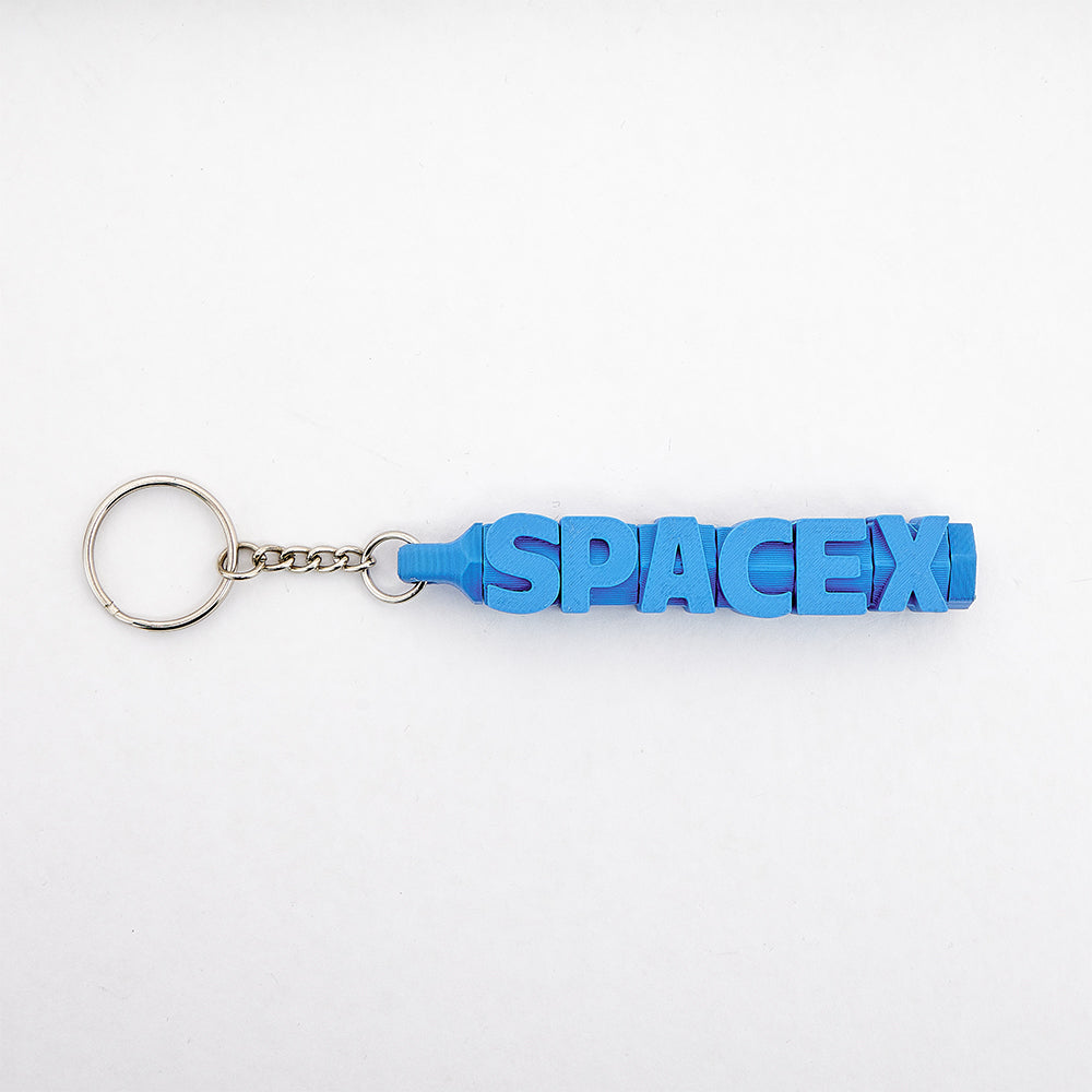 Side view of low-profile 3D printed personalised name keychain – lightweight PLA tag that fits zips and handles easily