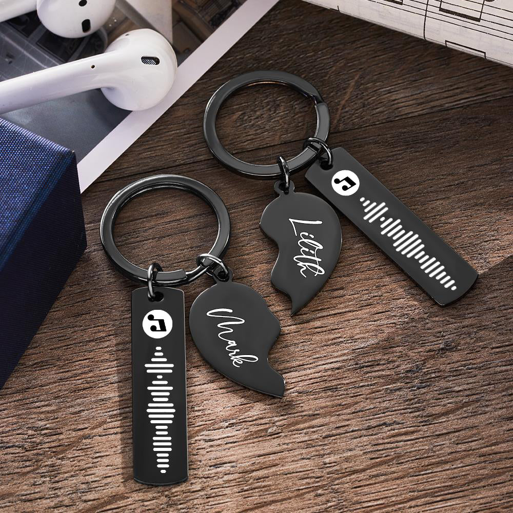 Close-up of laser-cut personalised heart keyring showing smooth edges and detailed name engraving with embedded music code