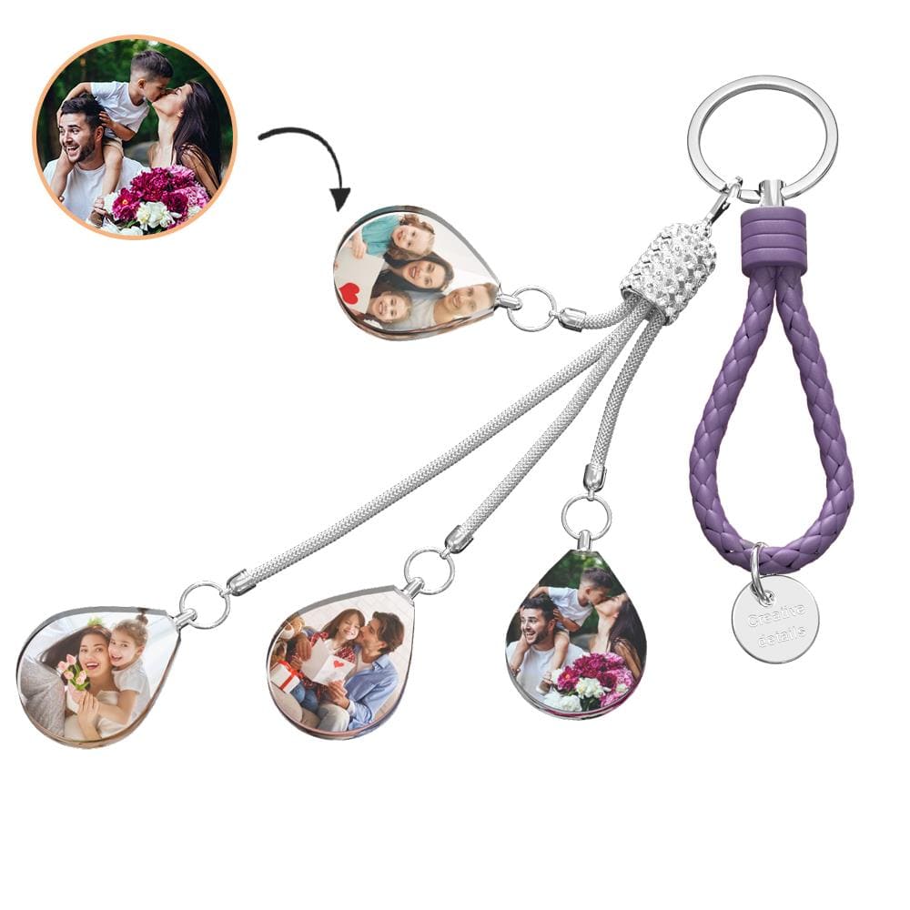 Black personalised photo keychain with diamond-inlaid crystal panel set in stainless steel — sleek customised accessory and memorable personalised gift