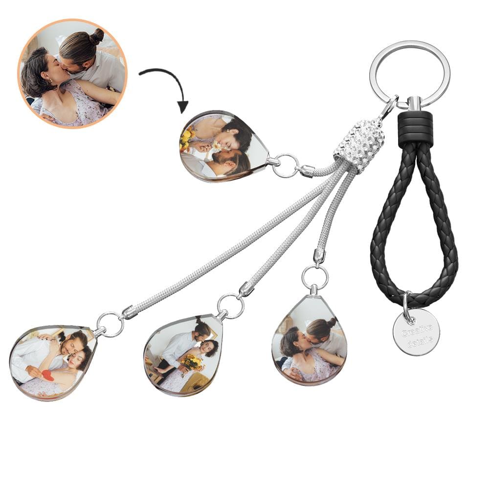 Angled black crystal personalised keyring with diamond inlay and durable stainless steel ring — customisable keychain perfect for gifts