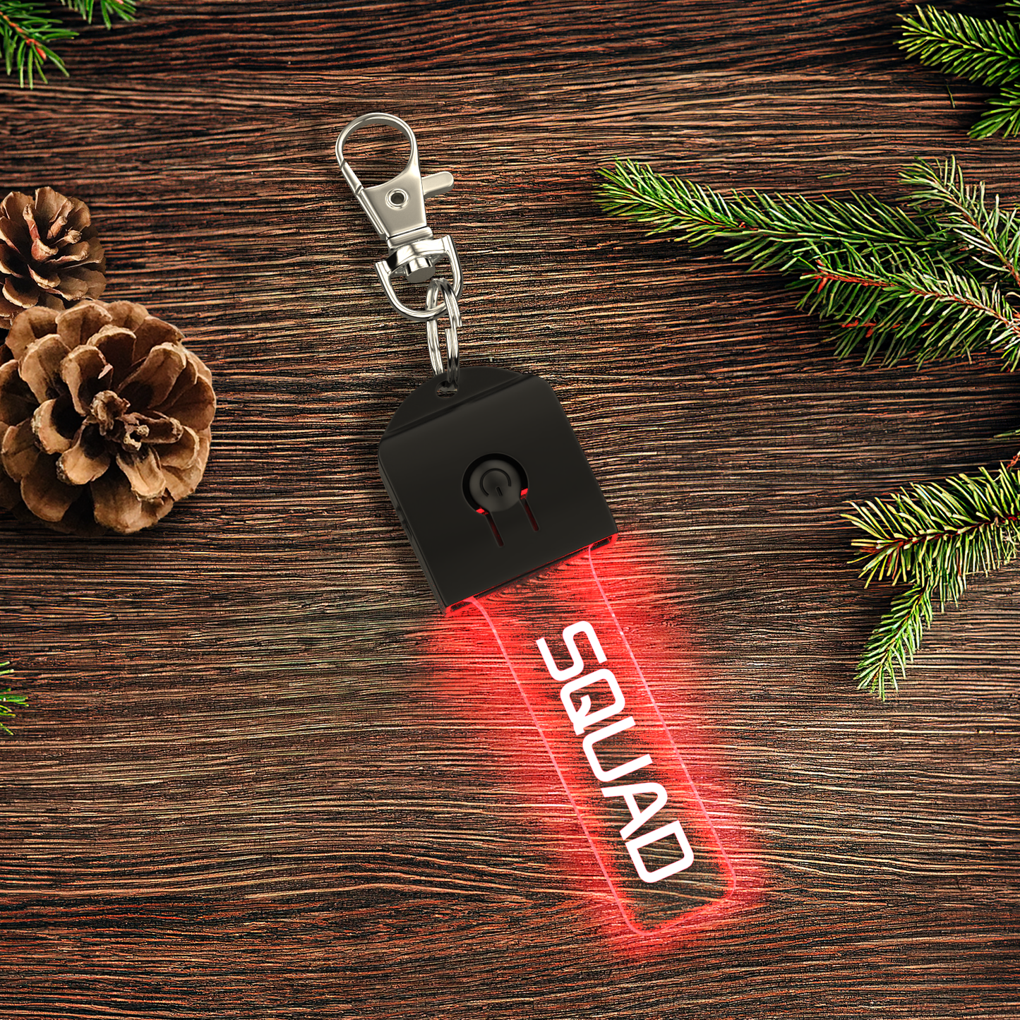 Custom Engraved Flash LED Keyring in clear acrylic with photo and text personalisation, UV printing, carabiner clip