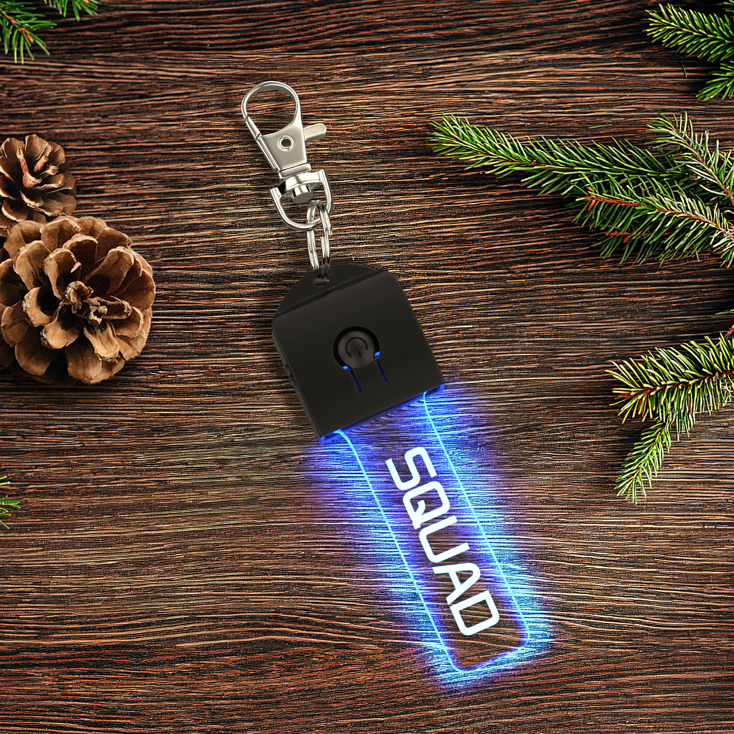 LED keyring with photo/text customisation featuring looping gradient glow and durable carabiner clip