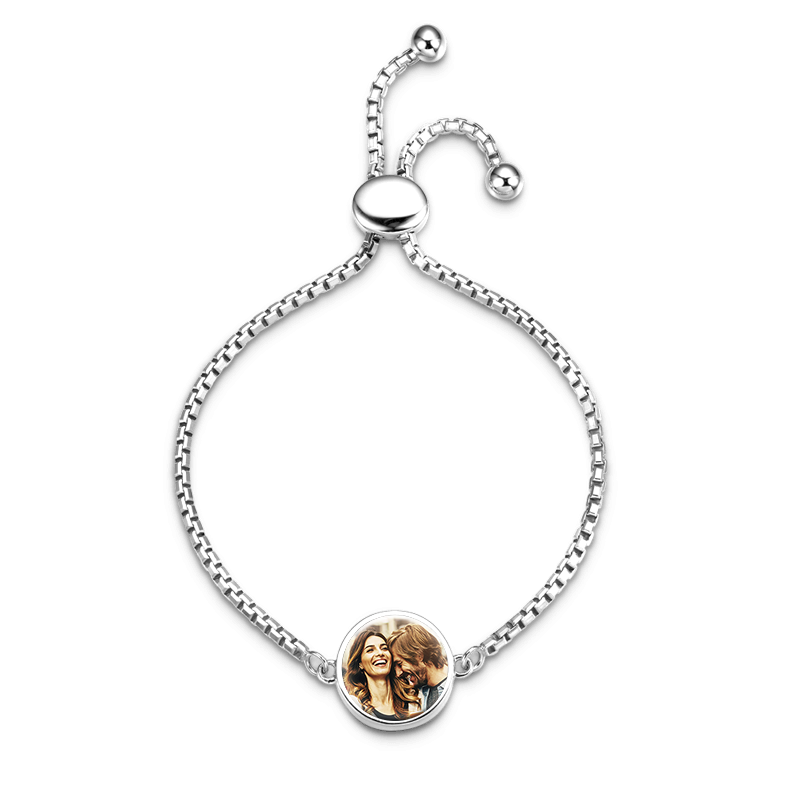 Personalised Circle Photo Bracelet for Women | Customisable S925 Silver